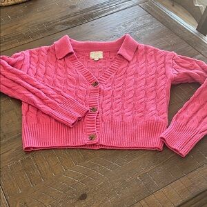 Hippie Rose Pink Cable Knit Cardigan V Neck Sweater